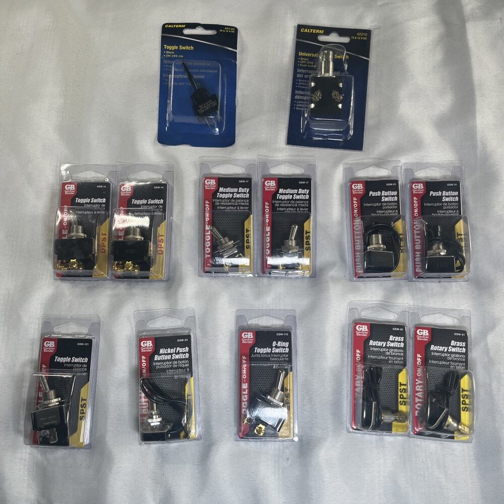 Lot of 13 Assorted Gardner Bender, Calterm Toggle, Push Button & Rotary Switches